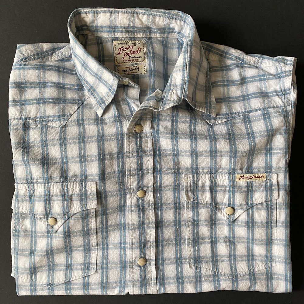 Lucky Brand Western Pearl Snap Plaid Shirt Medium